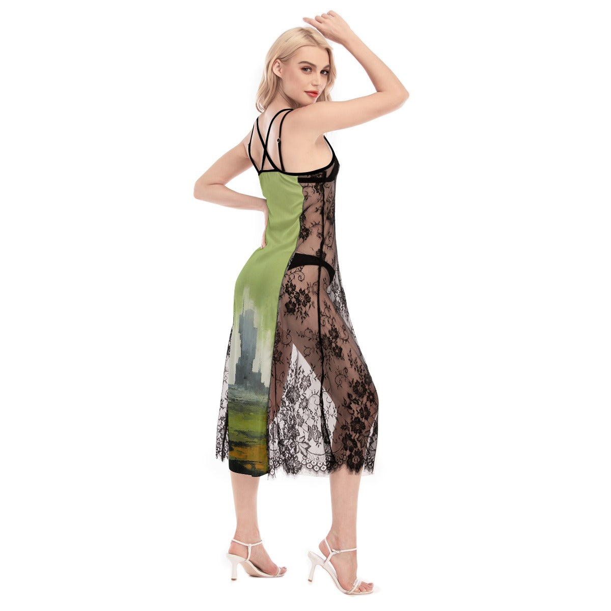 All-Over Print Women's Lace Cami Cross Back Dress