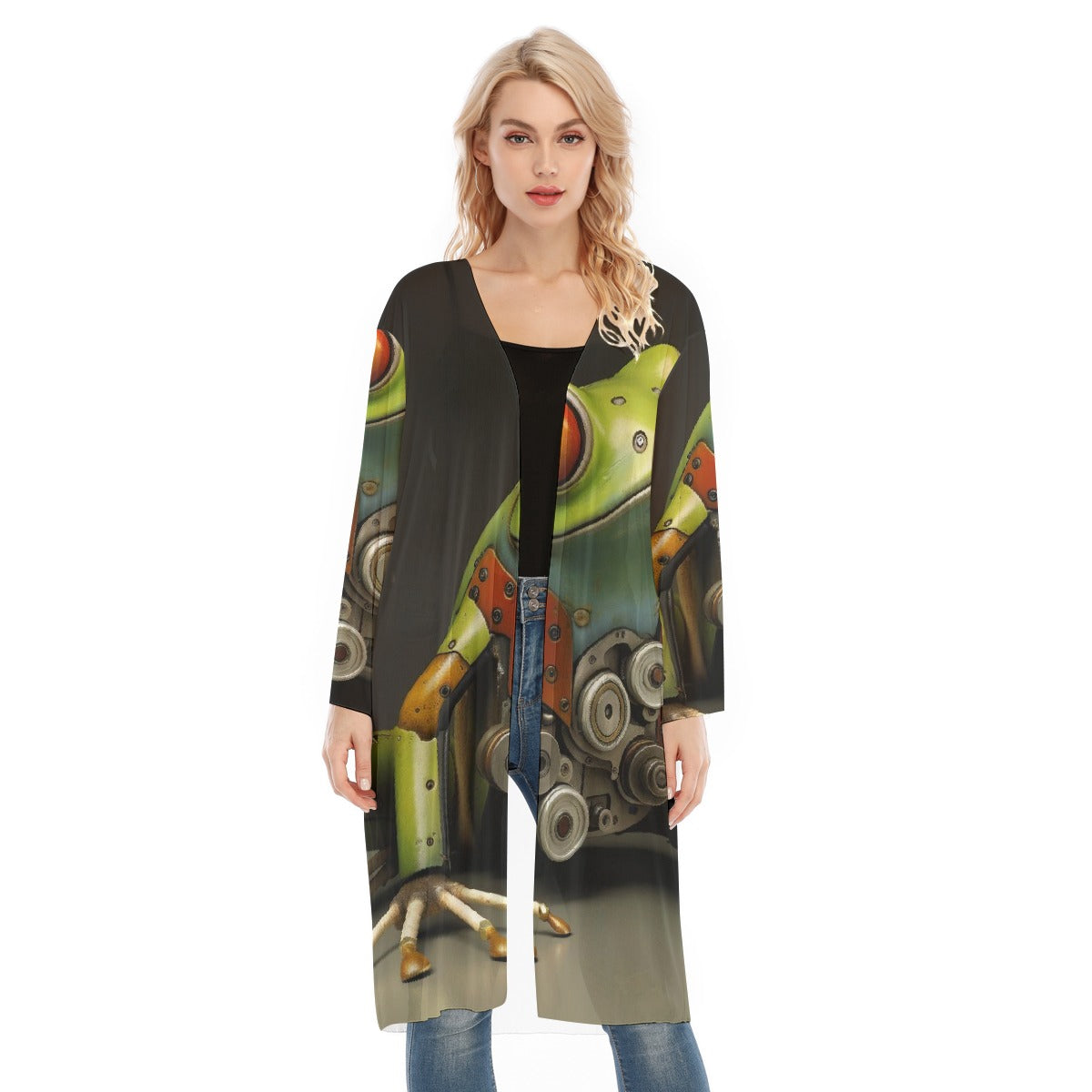 All- Over Print Women's Long Sleeve Mesh Cardigan