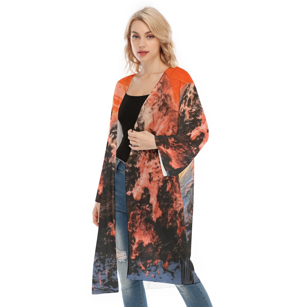 All- Over Print Women's Long Sleeve Mesh Cardigan