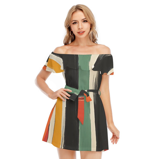 All-Over Print Women's Off-shoulder Dress With Ruffle