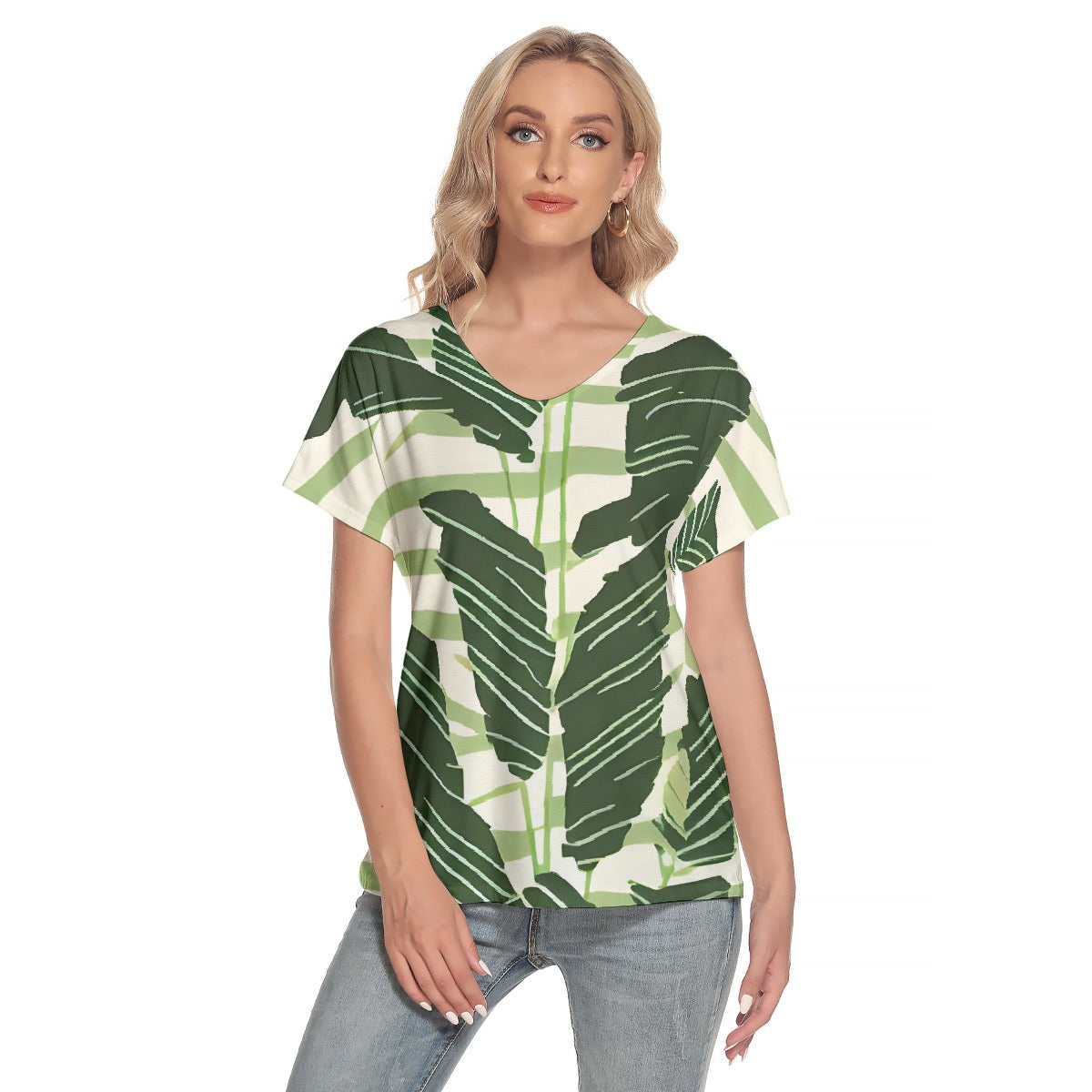 All-Over Print Women's Loose V-neck Short Sleeve T-shirt