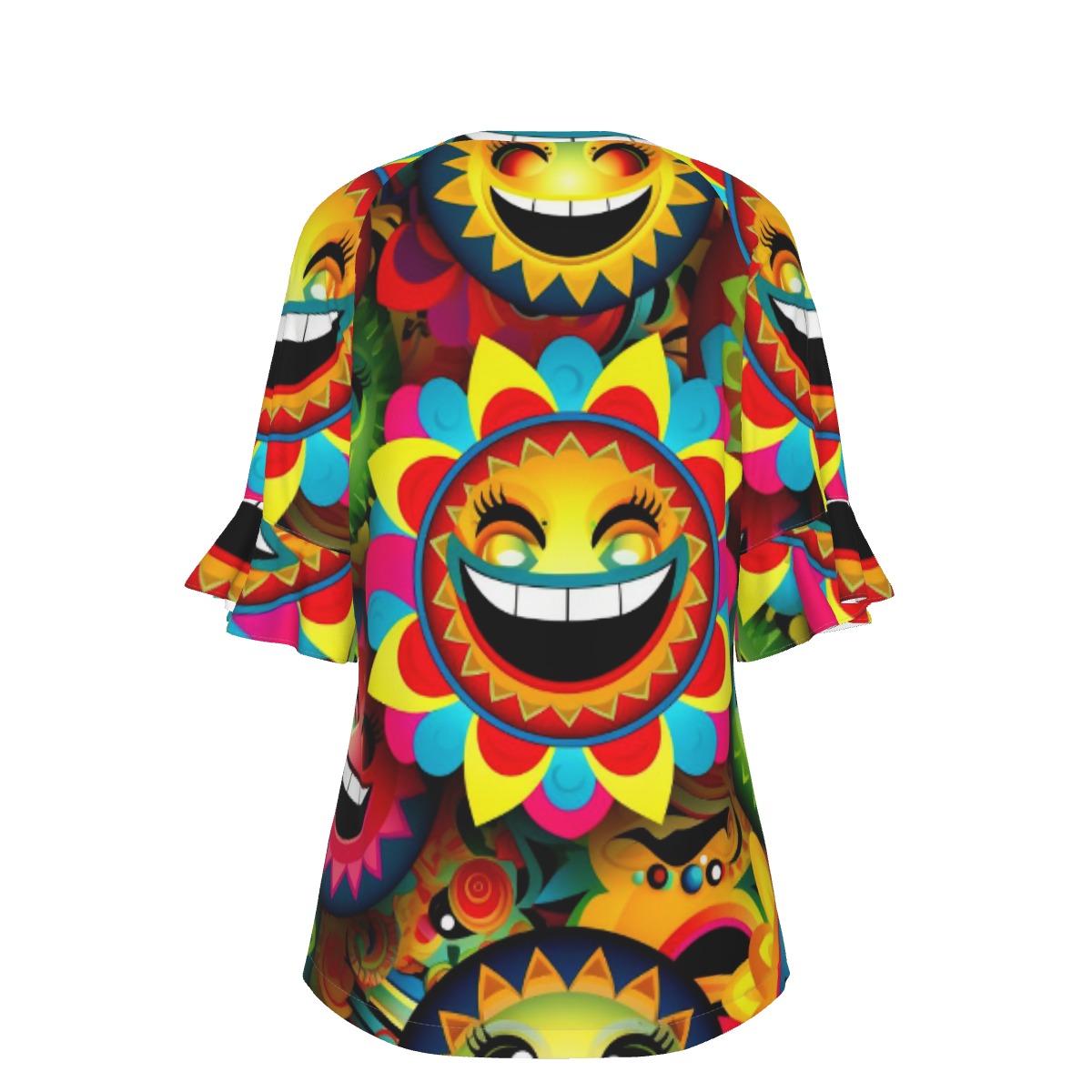 All-Over Print V-neck Women's T-shirt With Bell Sleeve