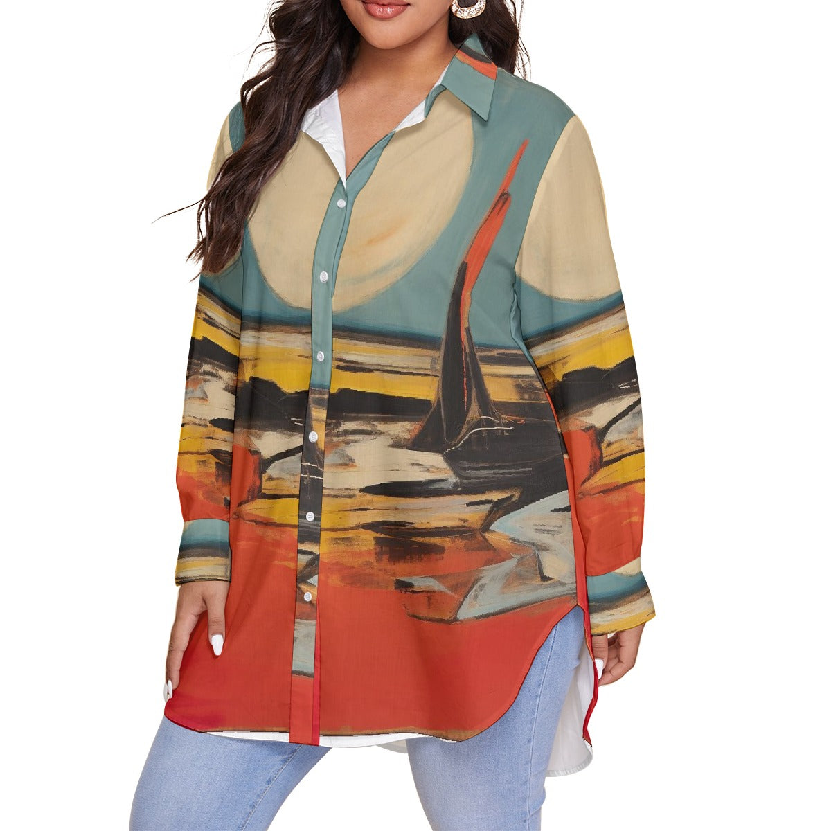 All-Over Print Women's Shirt With Long Sleeve(Plus Size)