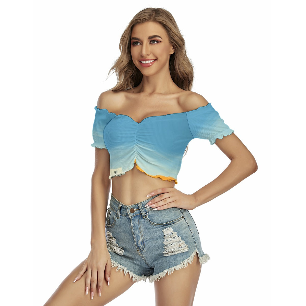 All-Over Print Women's One-shoulder Off-the-navel Short Sleeve T-shirt