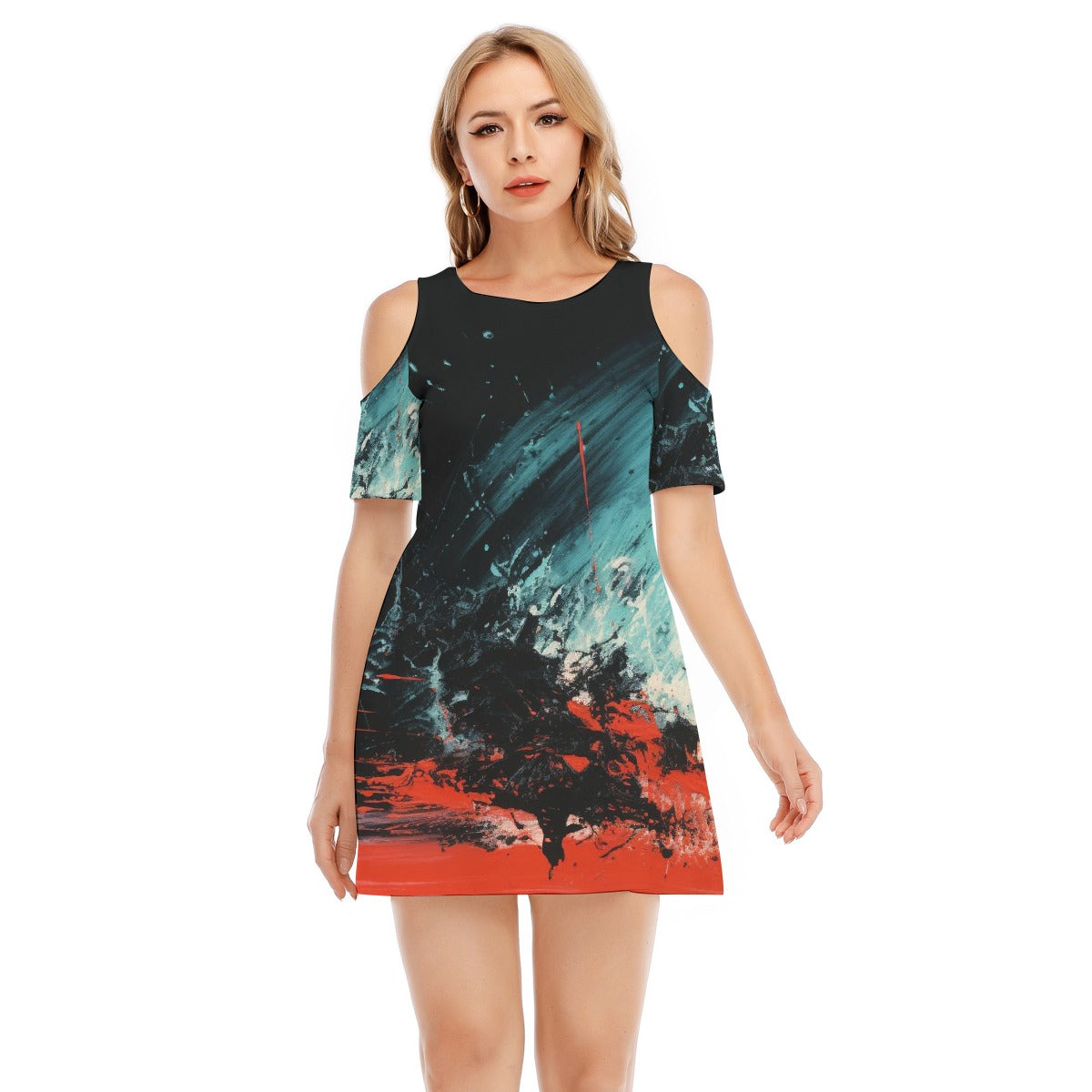 All-Over Print Women's Cold Shoulder Dress | 190GSM Cotton