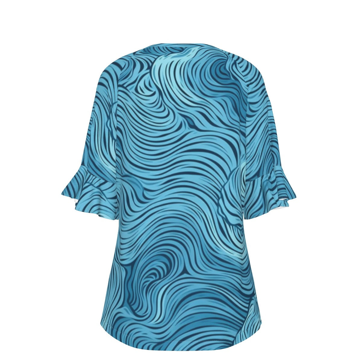 All-Over Print V-neck Women's T-shirt With Bell Sleeve