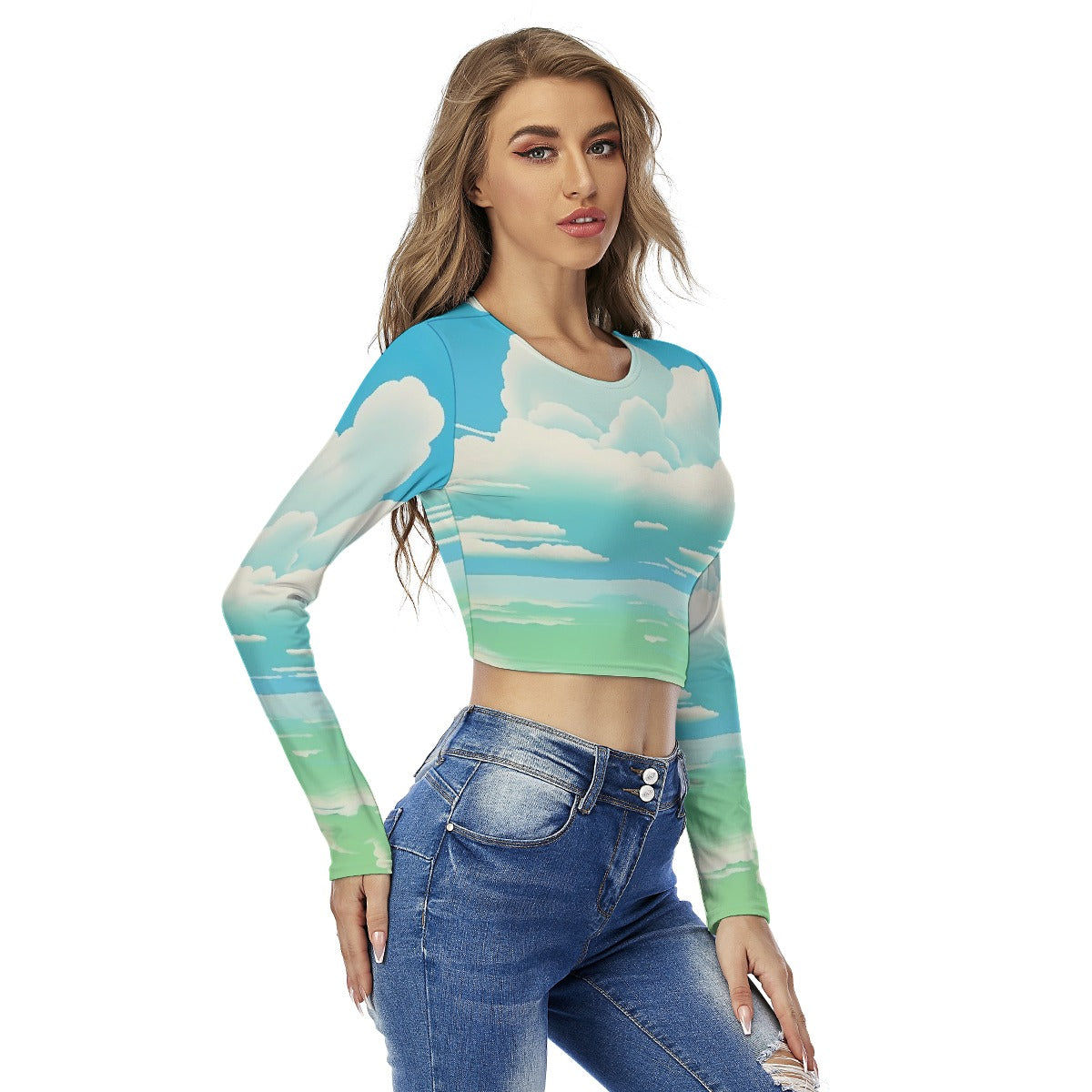 All-Over Print Women's Round Neck Crop Top T-Shirt