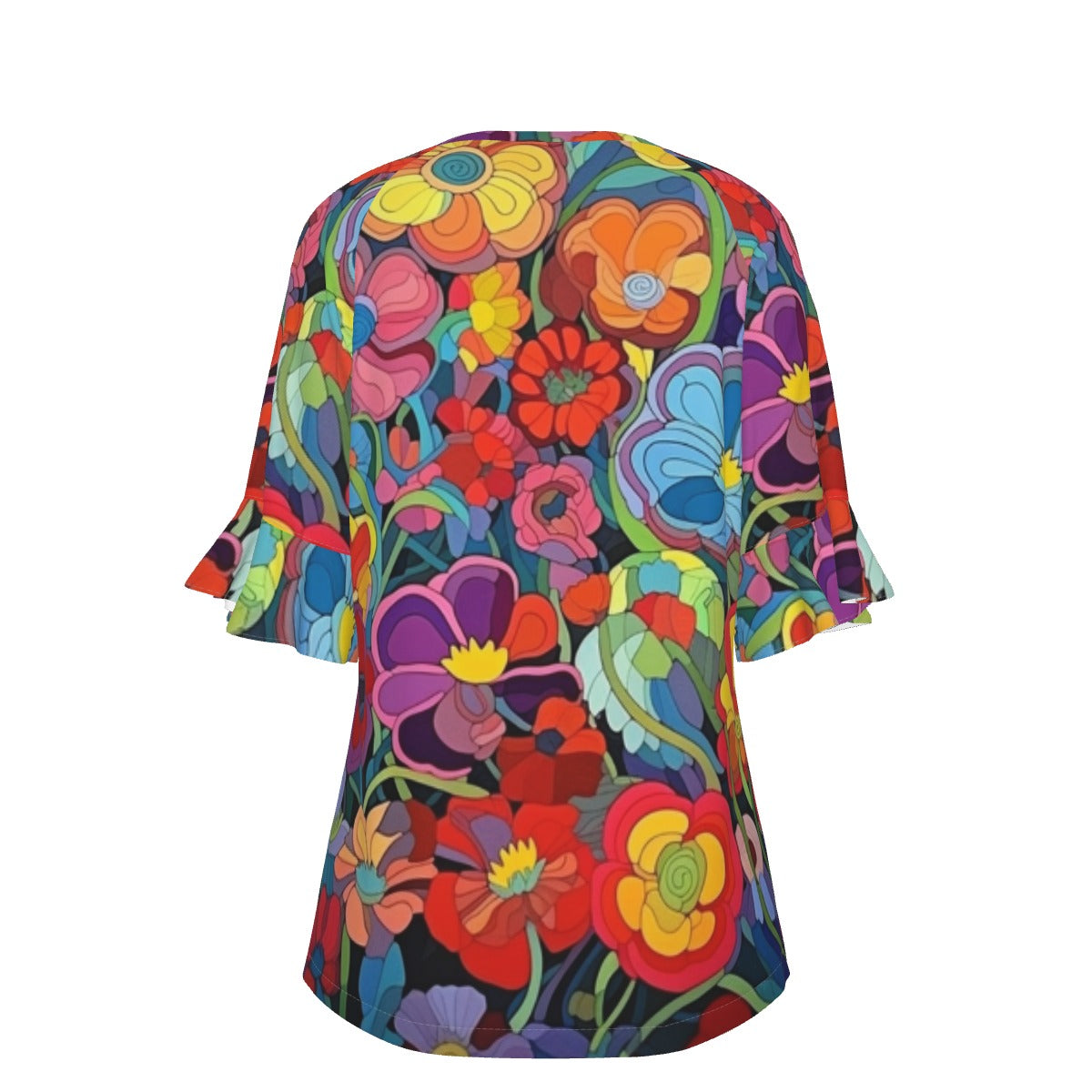 All-Over Print V-neck Women's T-shirt With Bell Sleeve