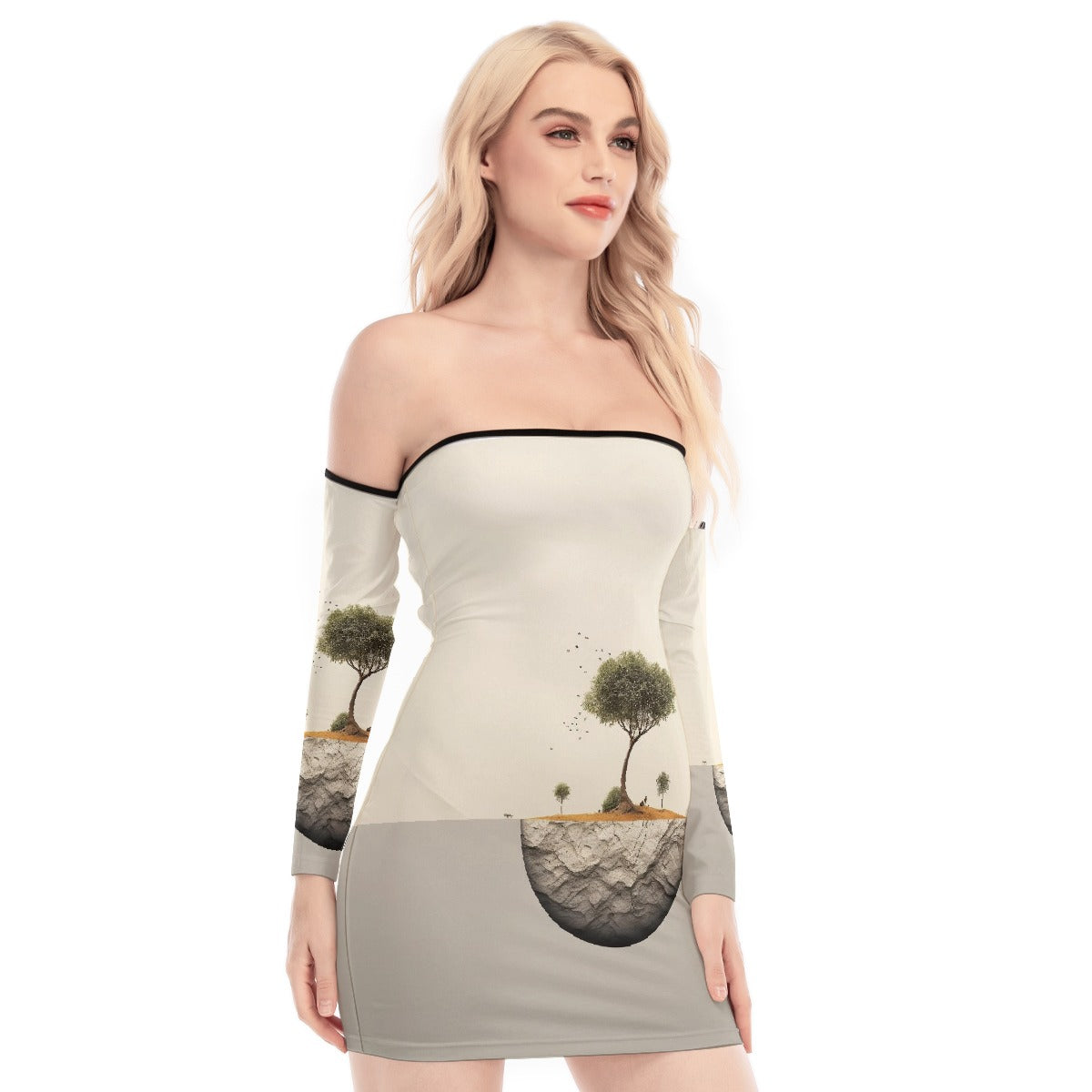 All-Over Print Women's Off-shoulder Back Lace-up Dress