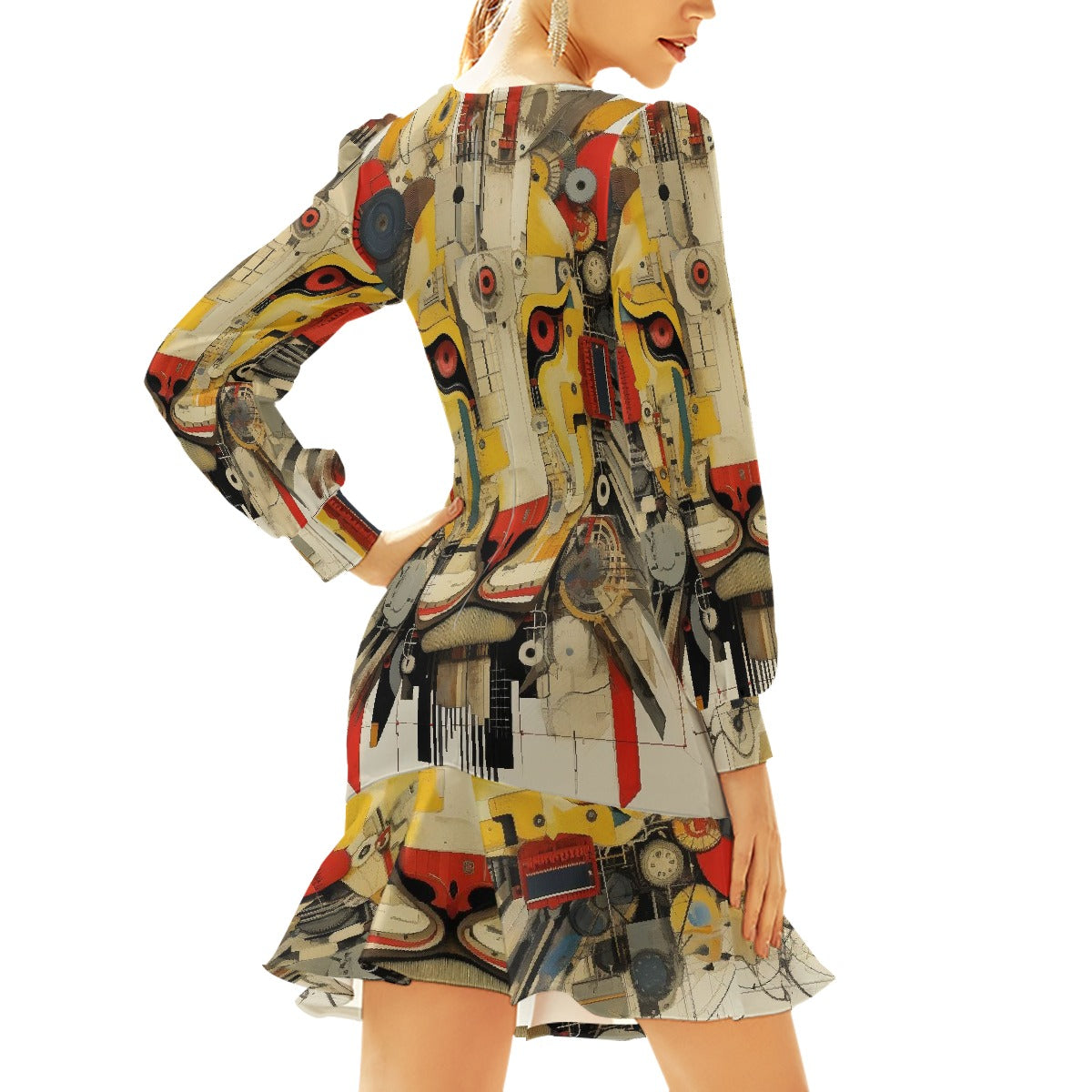 All-Over Print Women's Ruffle Hem Skinny Dress