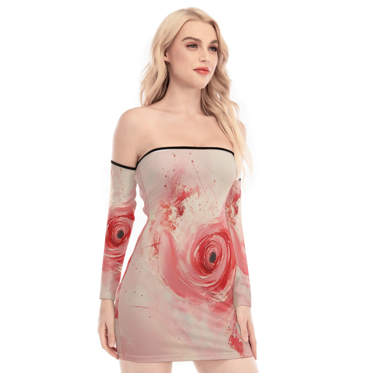 All-Over Print Women's Off-shoulder Back Lace-up Dress