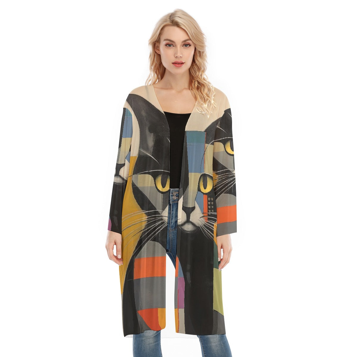 All- Over Print Women's Long Sleeve Mesh Cardigan