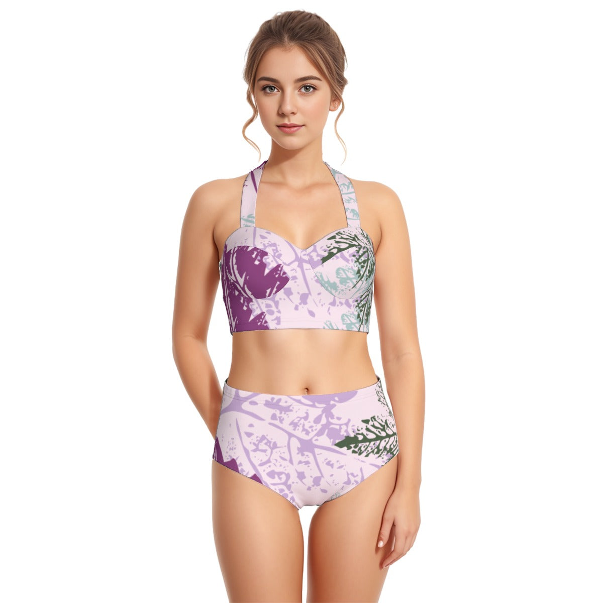 All-Over Print Women's Swimsuit Set With Halter