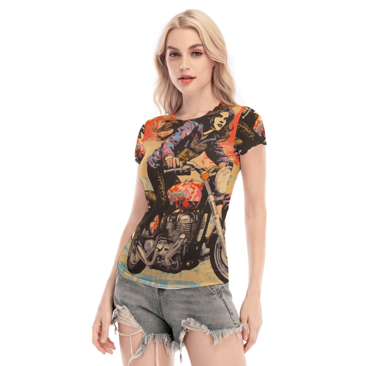 All-Over Print Women's Short Sleeve Mesh Blouse