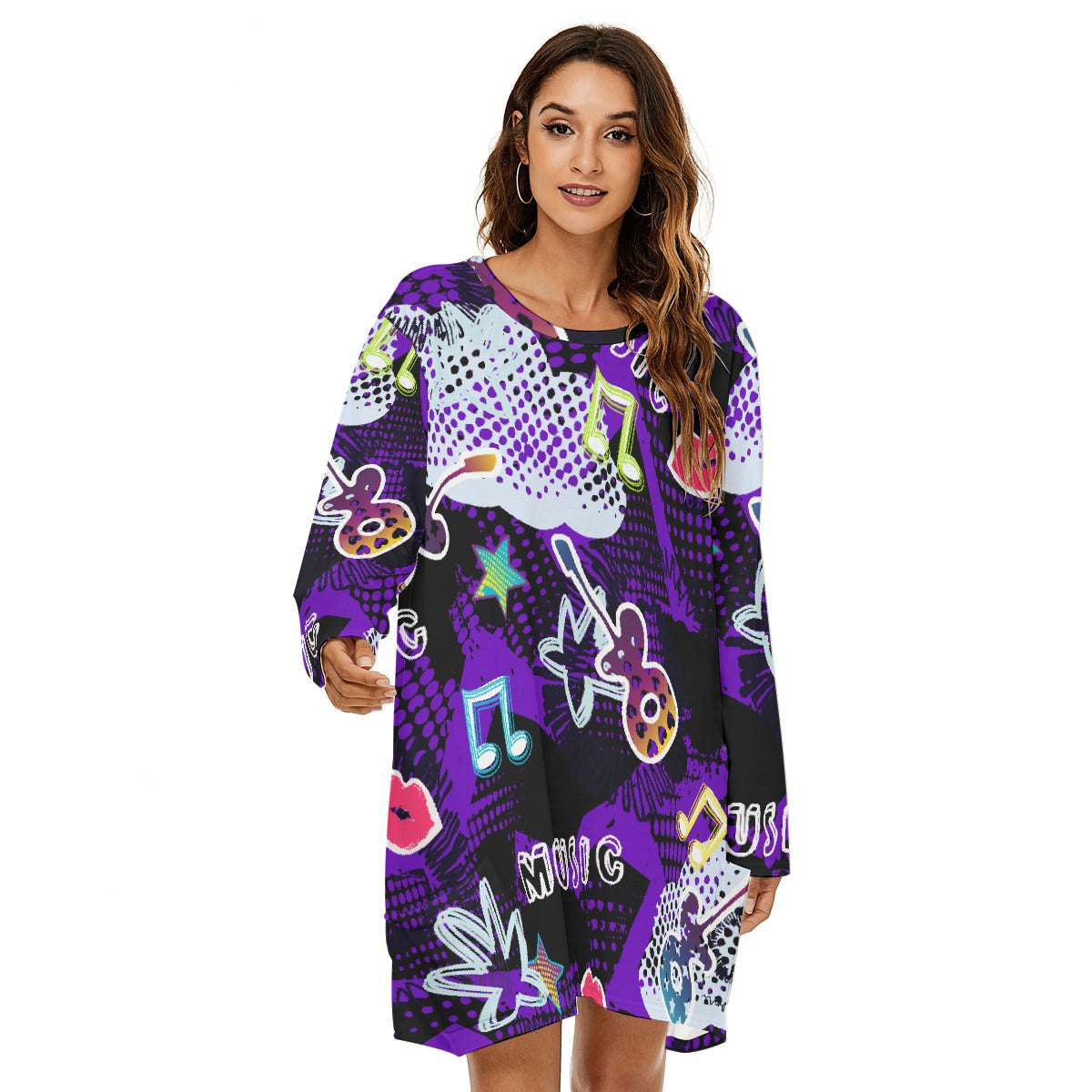 All-Over Print  Women's Loose Crew Neck Dress