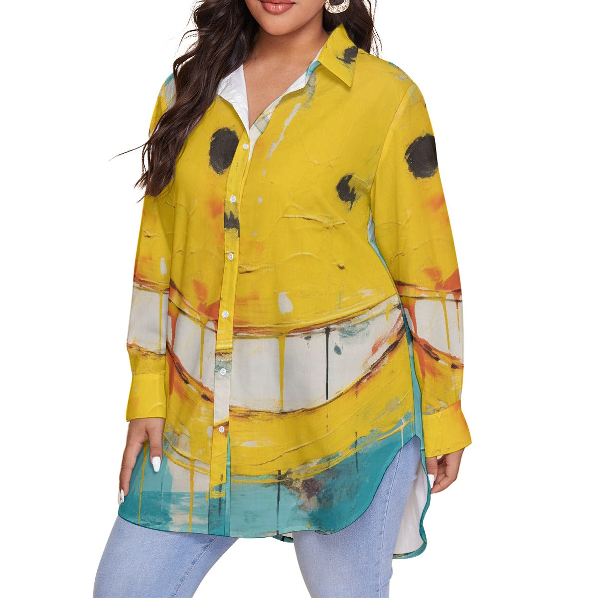 All-Over Print Women's Shirt With Long Sleeve(Plus Size)