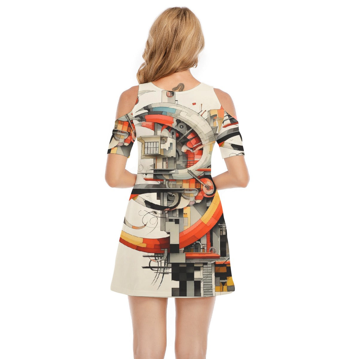 All-Over Print Women's Cold Shoulder Dress | 190GSM Cotton