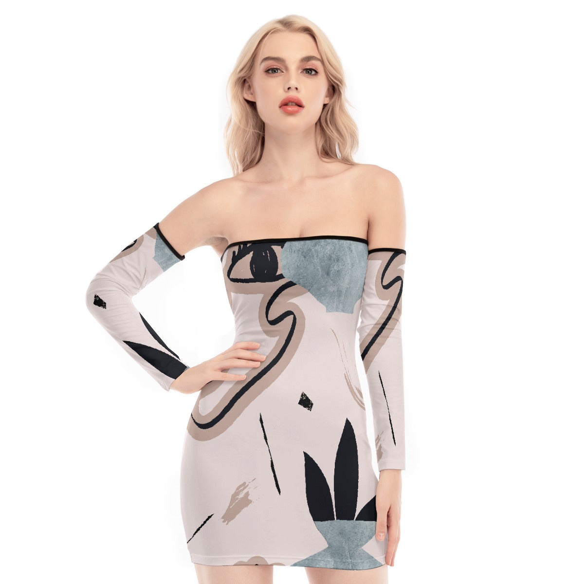 All-Over Print Women's Off-shoulder Back Lace-up Dress