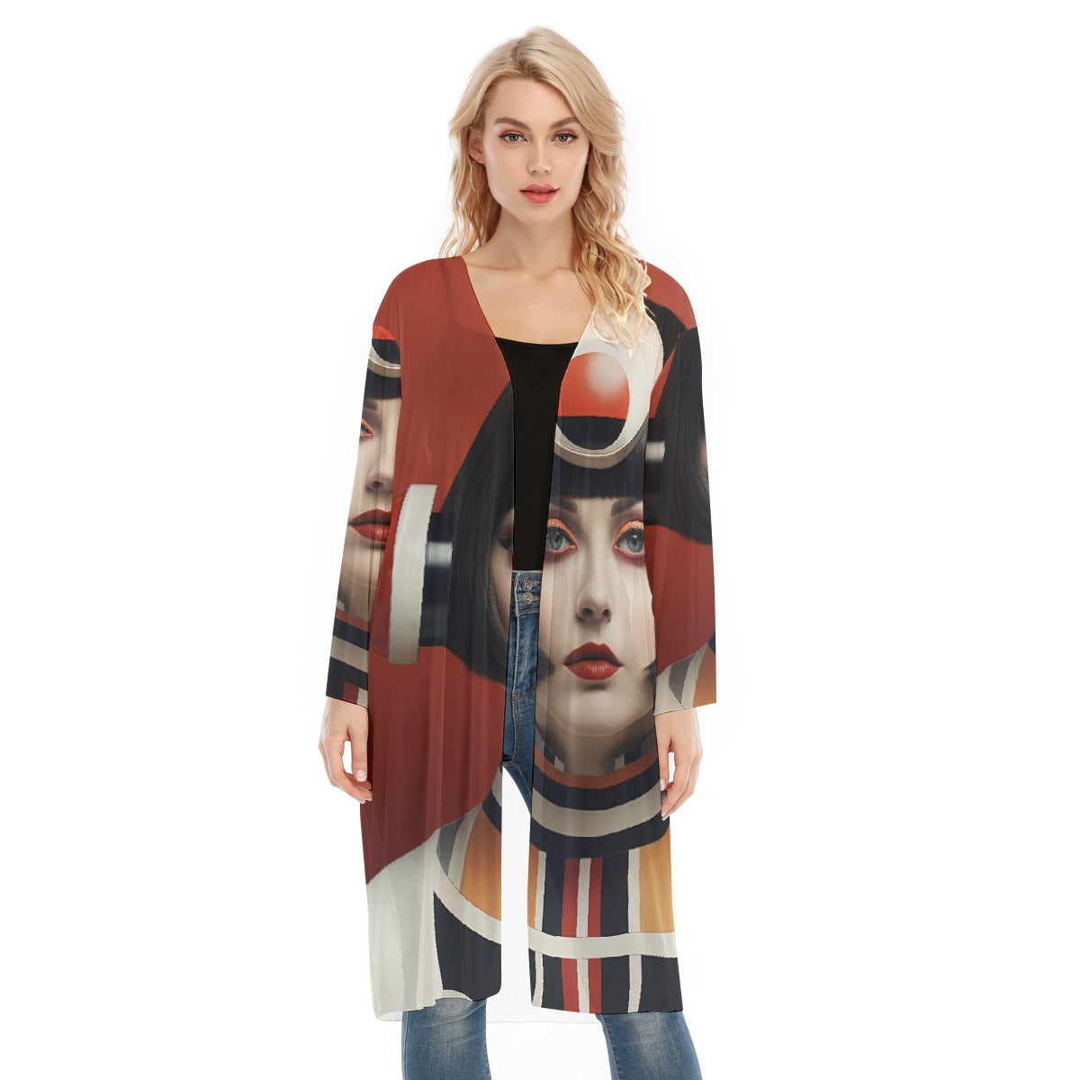 All- Over Print Women's Long Sleeve Mesh Cardigan