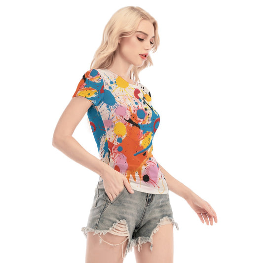 All-Over Print Women's Short Sleeve Mesh Blouse