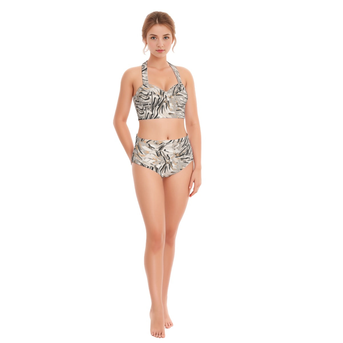 All-Over Print Women's Swimsuit Set With Halter