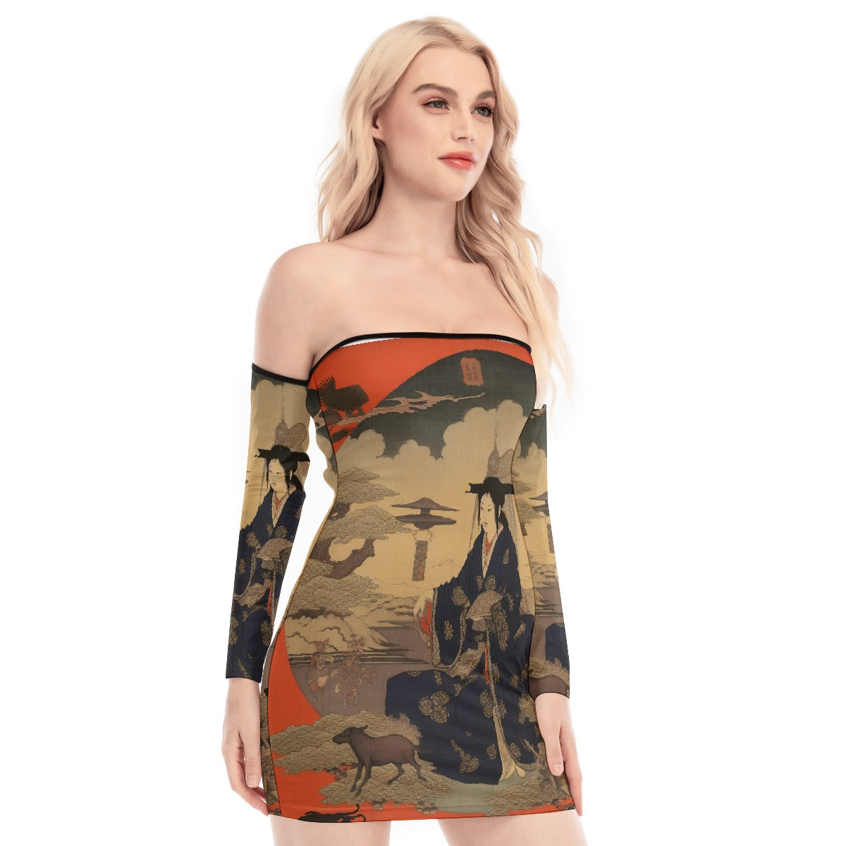 All-Over Print Women's Off-shoulder Back Lace-up Dress