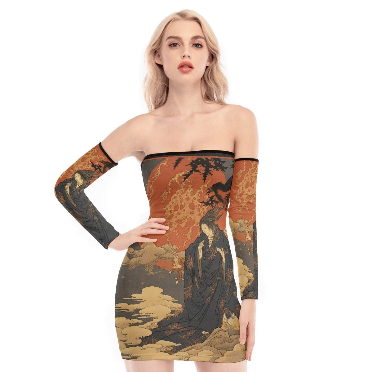 All-Over Print Women's Off-shoulder Back Lace-up Dress