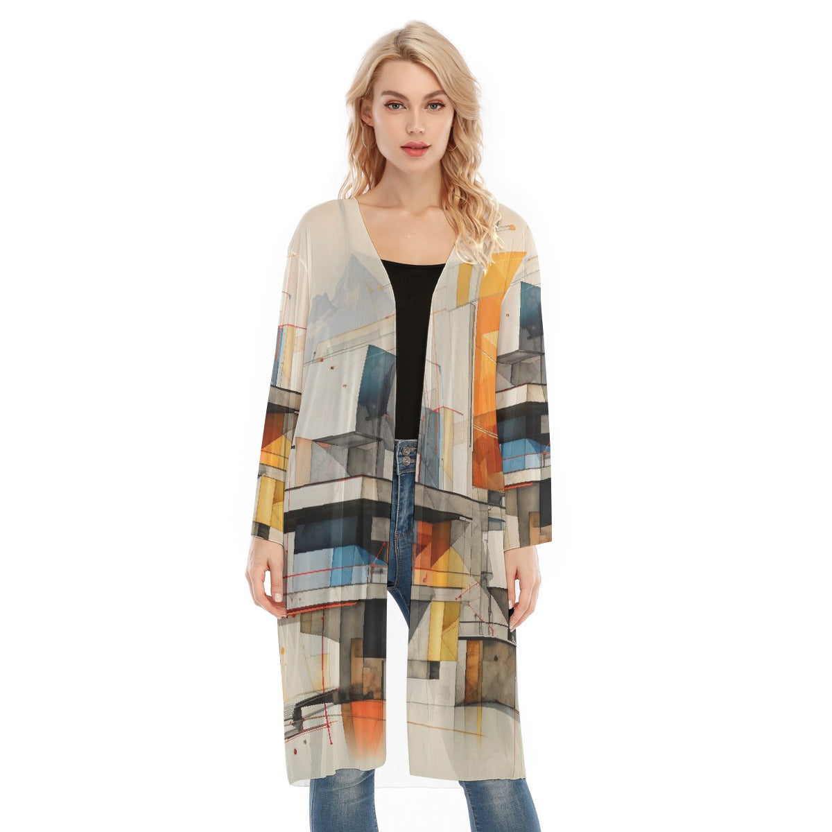 All- Over Print Women's Long Sleeve Mesh Cardigan