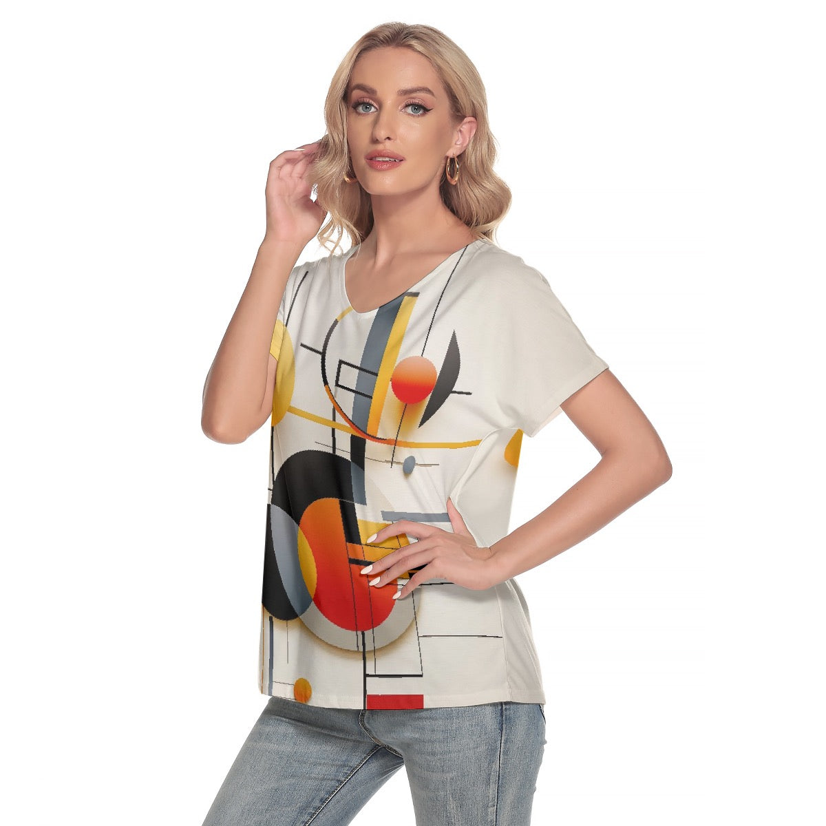 All-Over Print Women's Loose V-neck Short Sleeve T-shirt