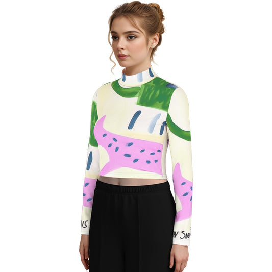 Eco-Friendly All-Over Print Women's Turtleneck T-shirt With Long Sleeve