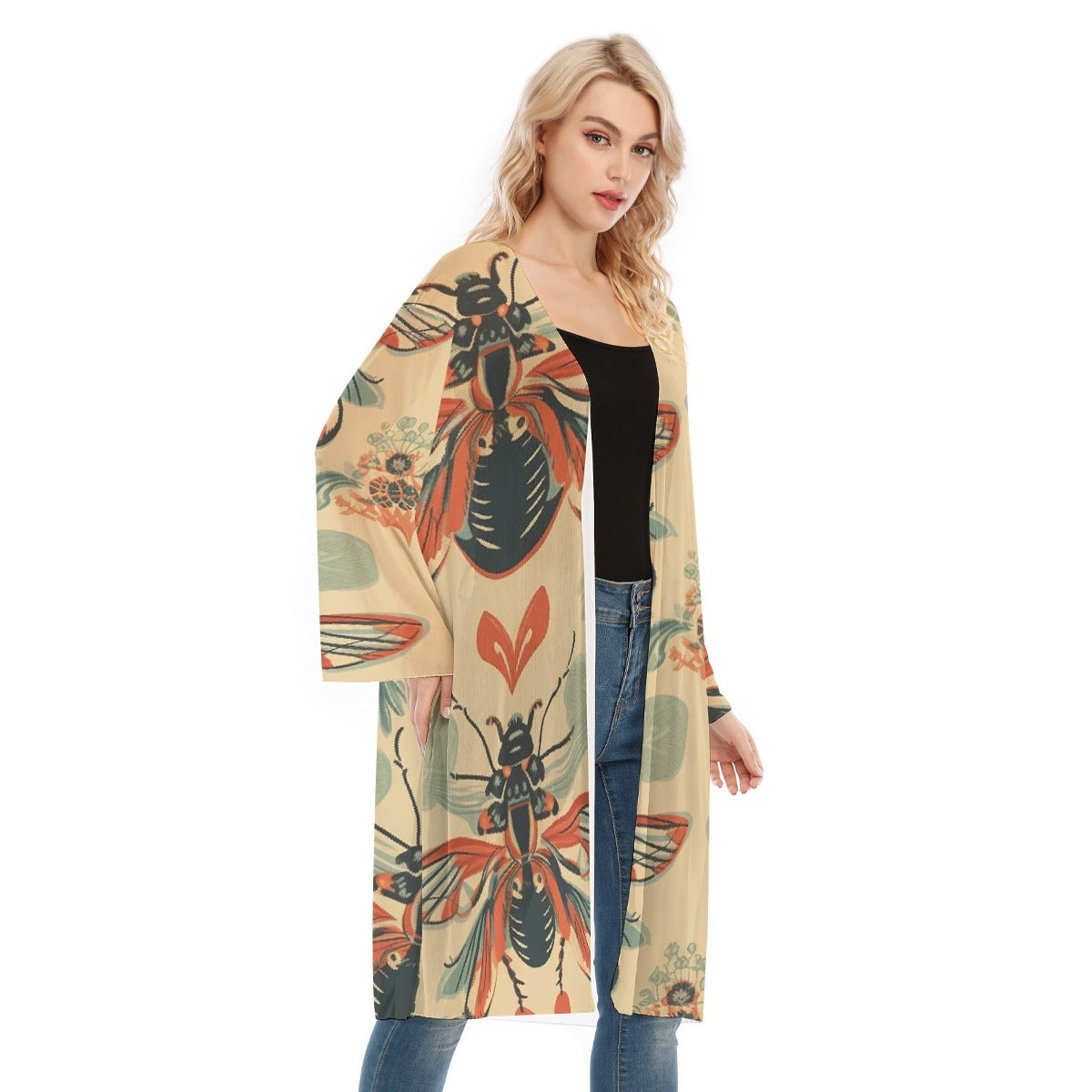 All- Over Print Women's Long Sleeve Mesh Cardigan