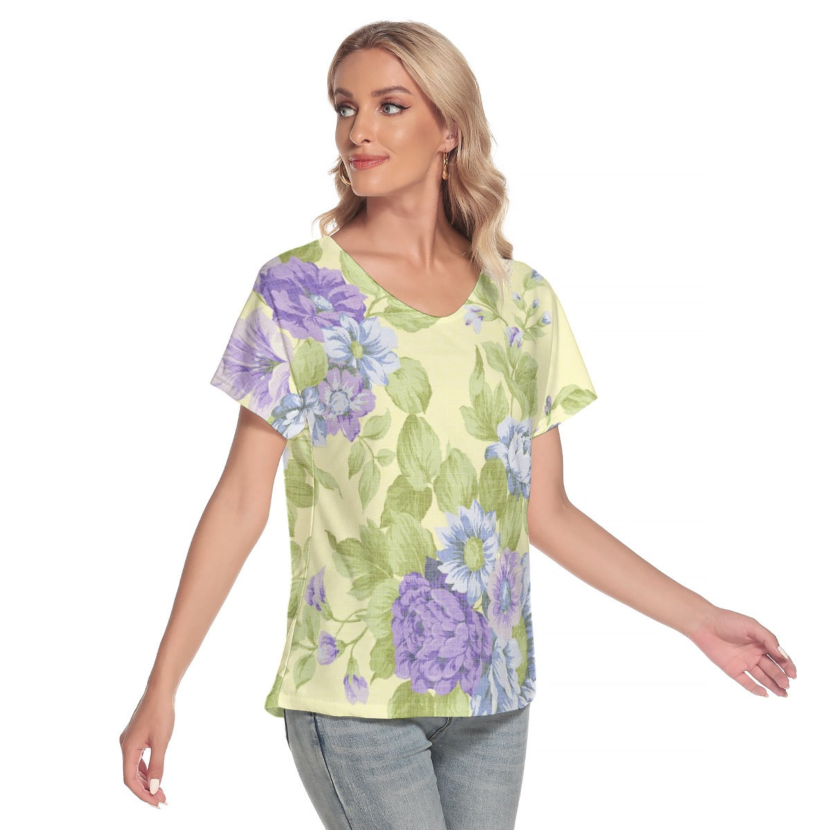 All-Over Print Women's Loose V-neck Short Sleeve T-shirt