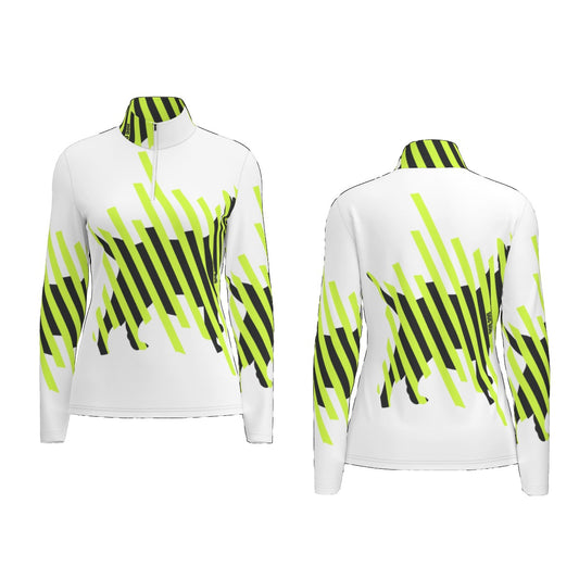 All-Over Print Women's Sports Collar Jersey With Long Sleeve