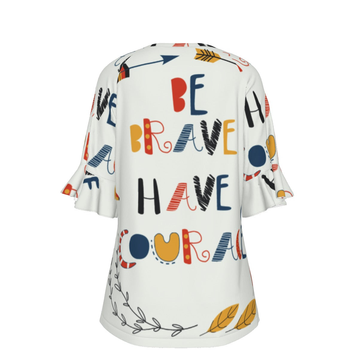 All-Over Print V-neck Women's T-shirt With Bell Sleeve