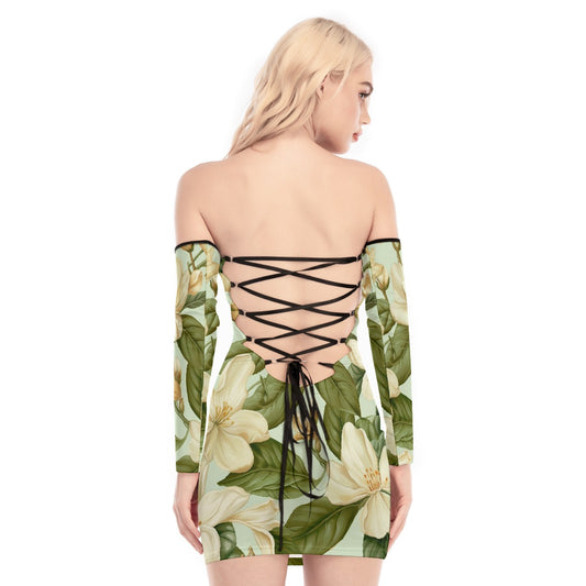 All-Over Print Women's Off-shoulder Back Lace-up Dress