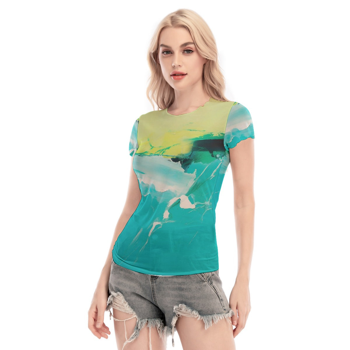 All-Over Print Women's Short Sleeve Mesh Blouse