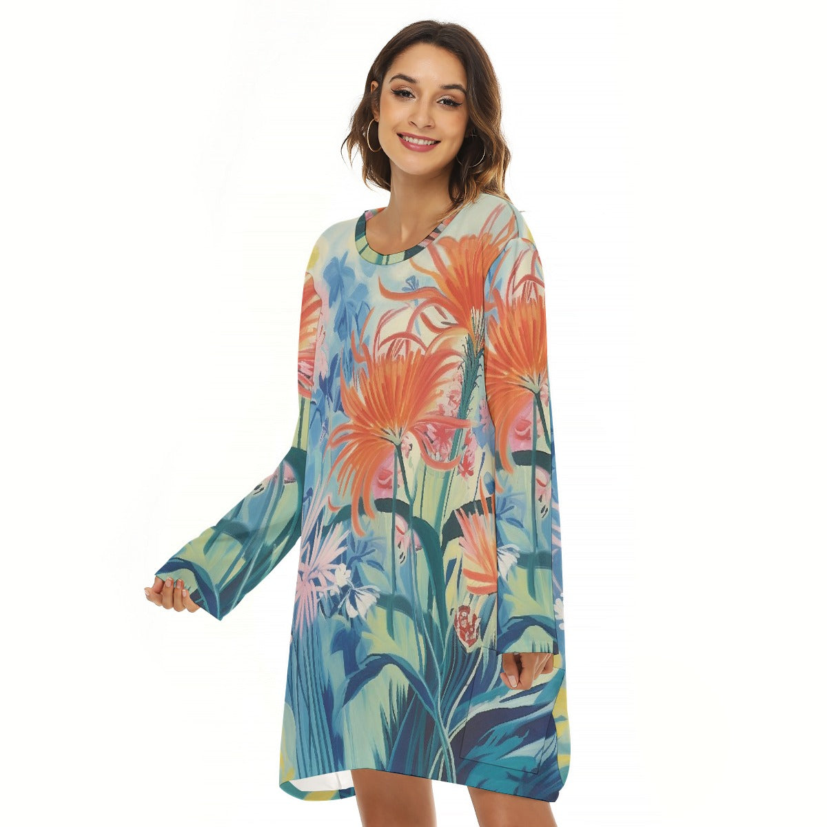 All-Over Print  Women's Loose Crew Neck Dress