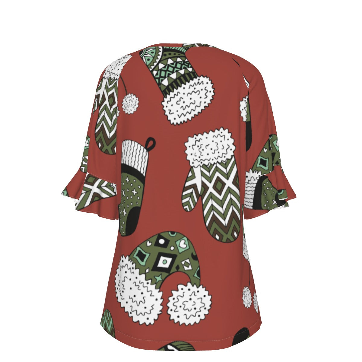 All-Over Print V-neck Women's T-shirt With Bell Sleeve