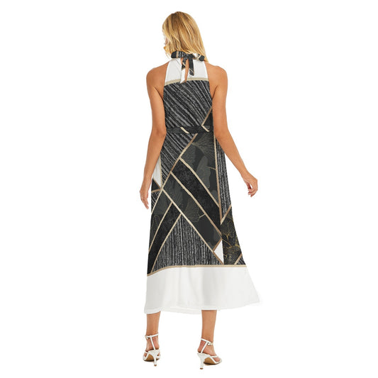 All-Over Print Women's Wrap Hem Belted Halter Dress