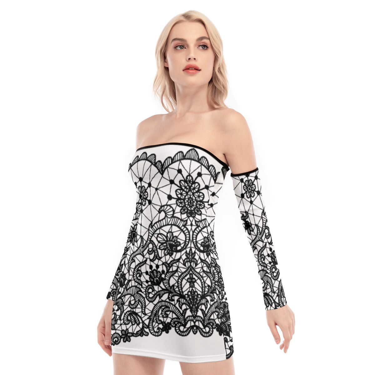 All-Over Print Women's Off-shoulder Back Lace-up Dress