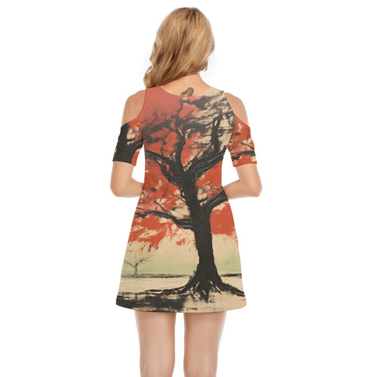 All-Over Print Women's Cold Shoulder Dress | 190GSM Cotton