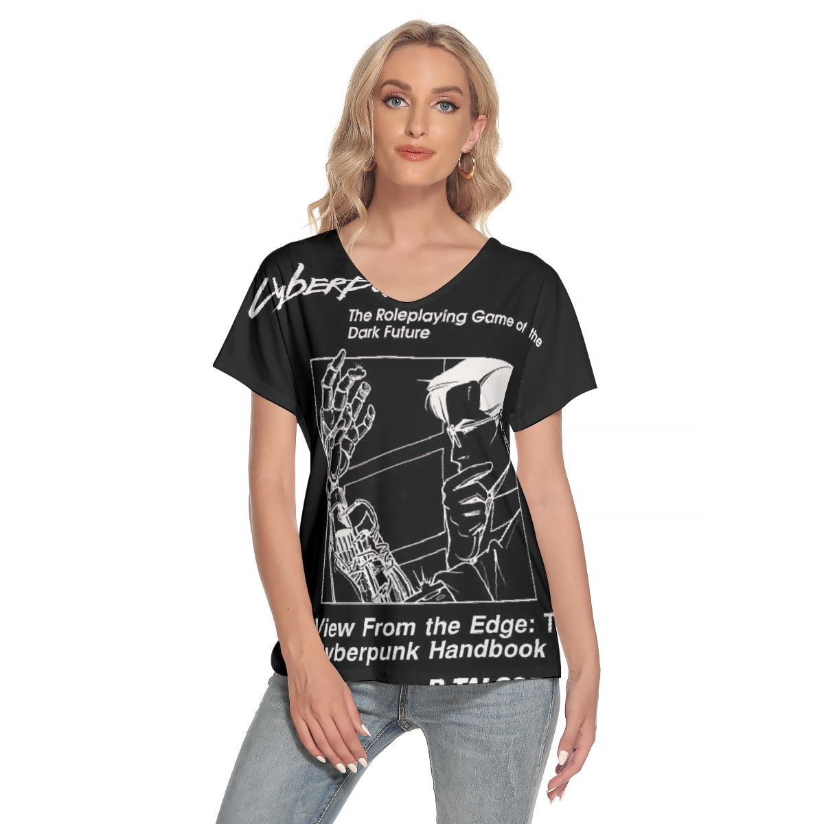 All-Over Print Women's Loose V-neck Short Sleeve T-shirt