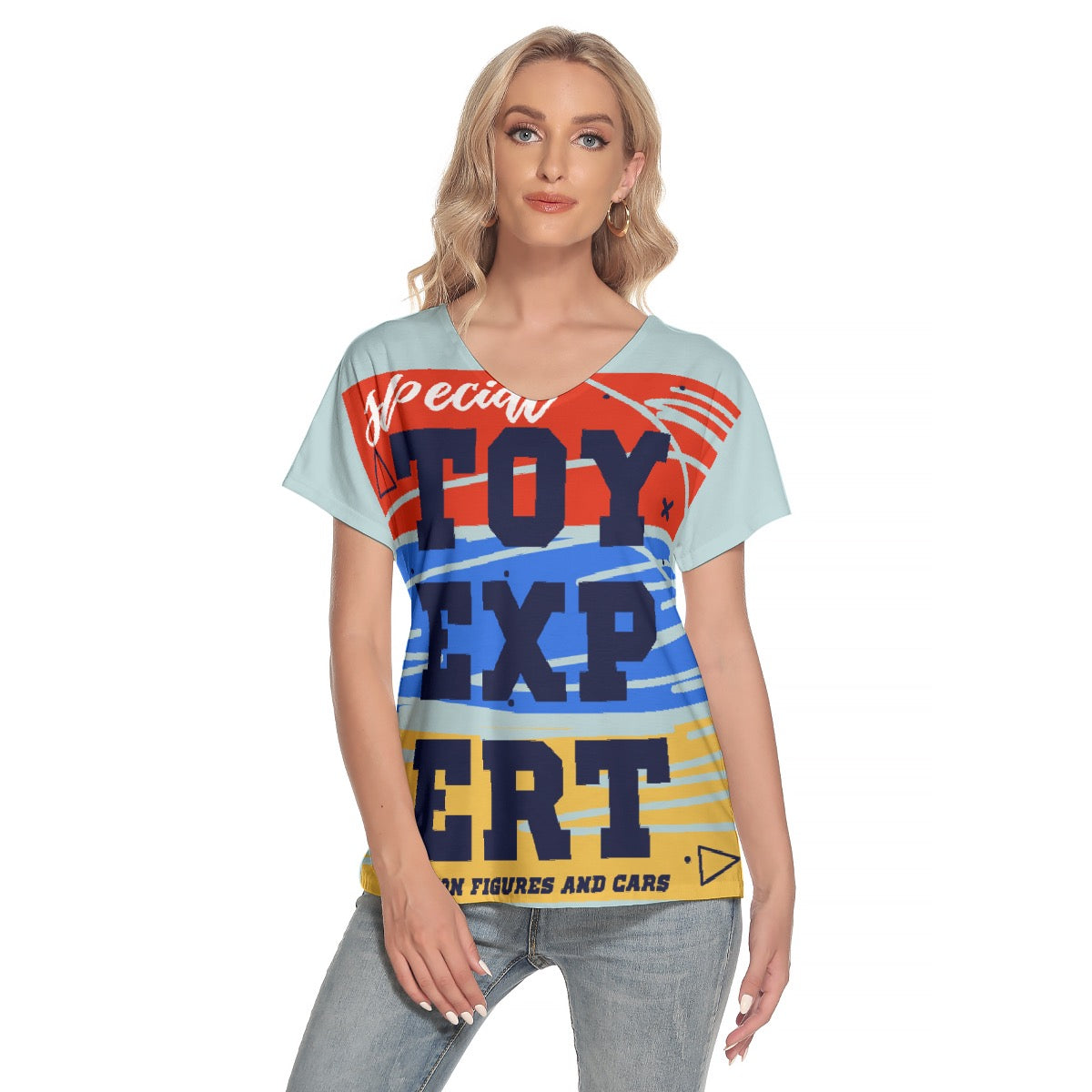 All-Over Print Women's Loose V-neck Short Sleeve T-shirt