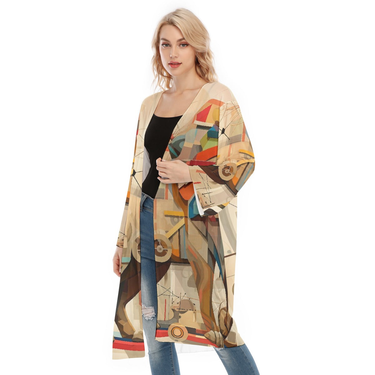 All- Over Print Women's Long Sleeve Mesh Cardigan