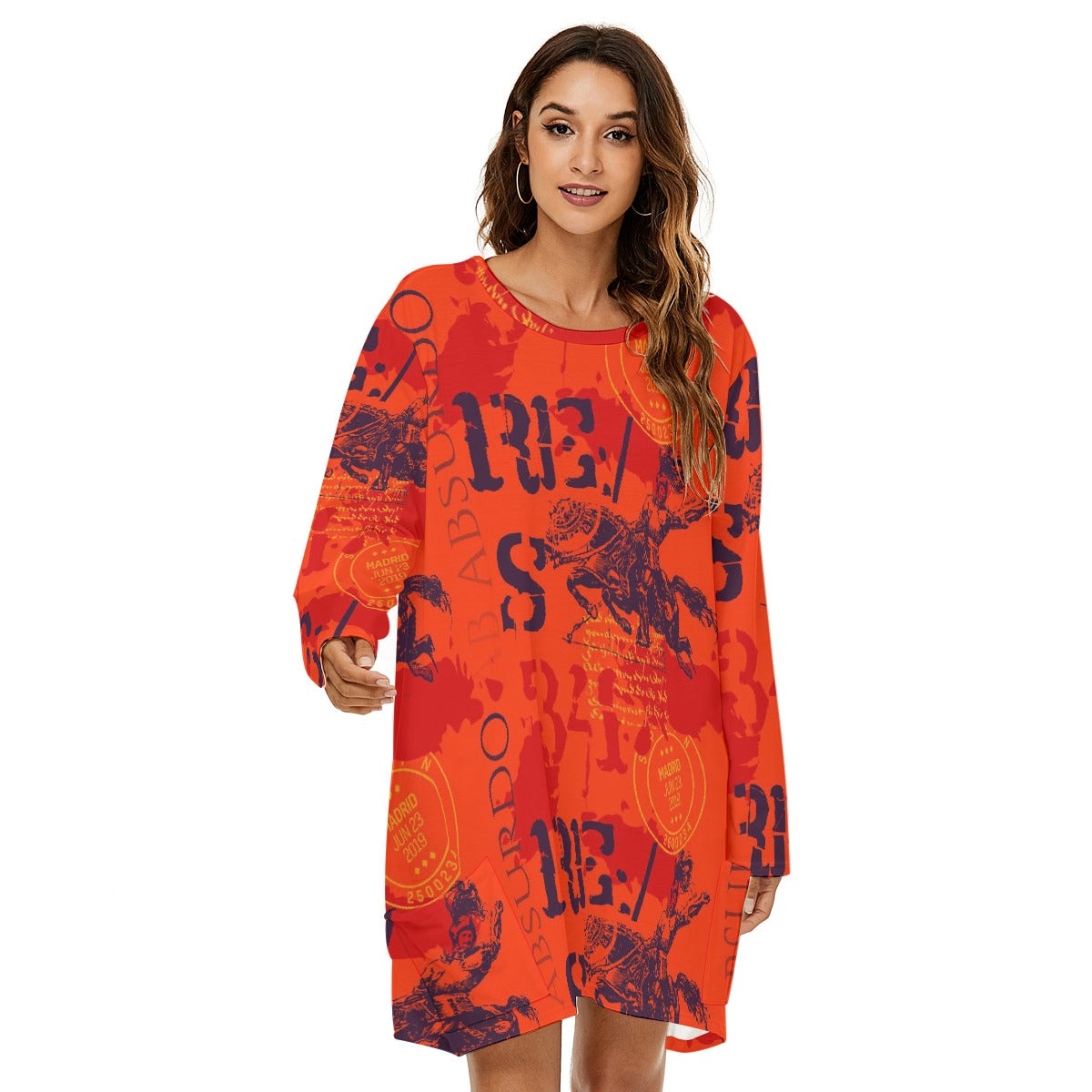 All-Over Print  Women's Loose Crew Neck Dress