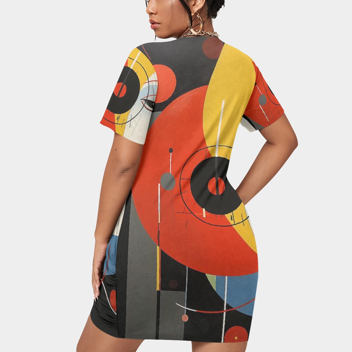 All-Over Print Women’s Stacked Hem Dress With Short Sleeve（Plus Size）