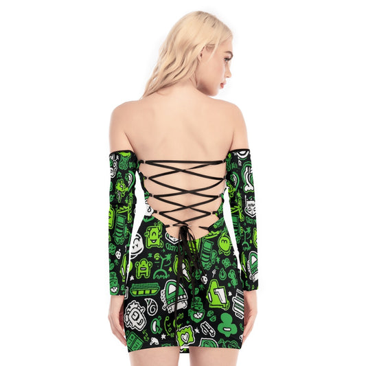 All-Over Print Women's Off-shoulder Back Lace-up Dress