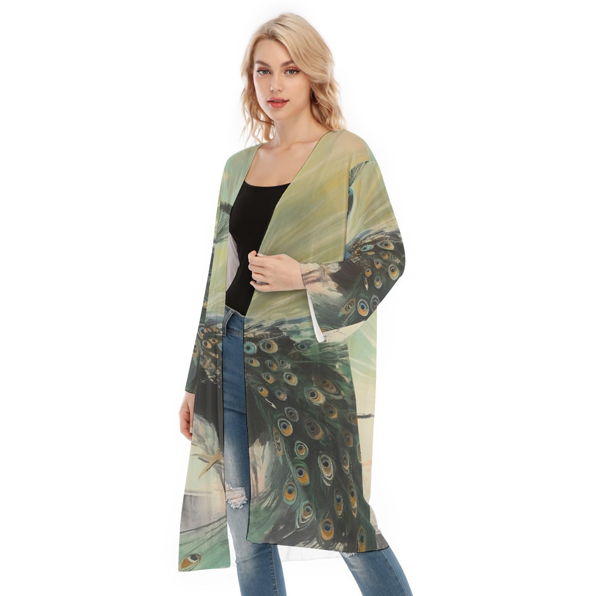 All- Over Print Women's Long Sleeve Mesh Cardigan