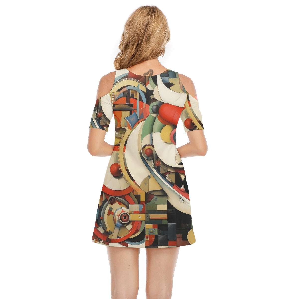 All-Over Print Women's Cold Shoulder Dress | 190GSM Cotton