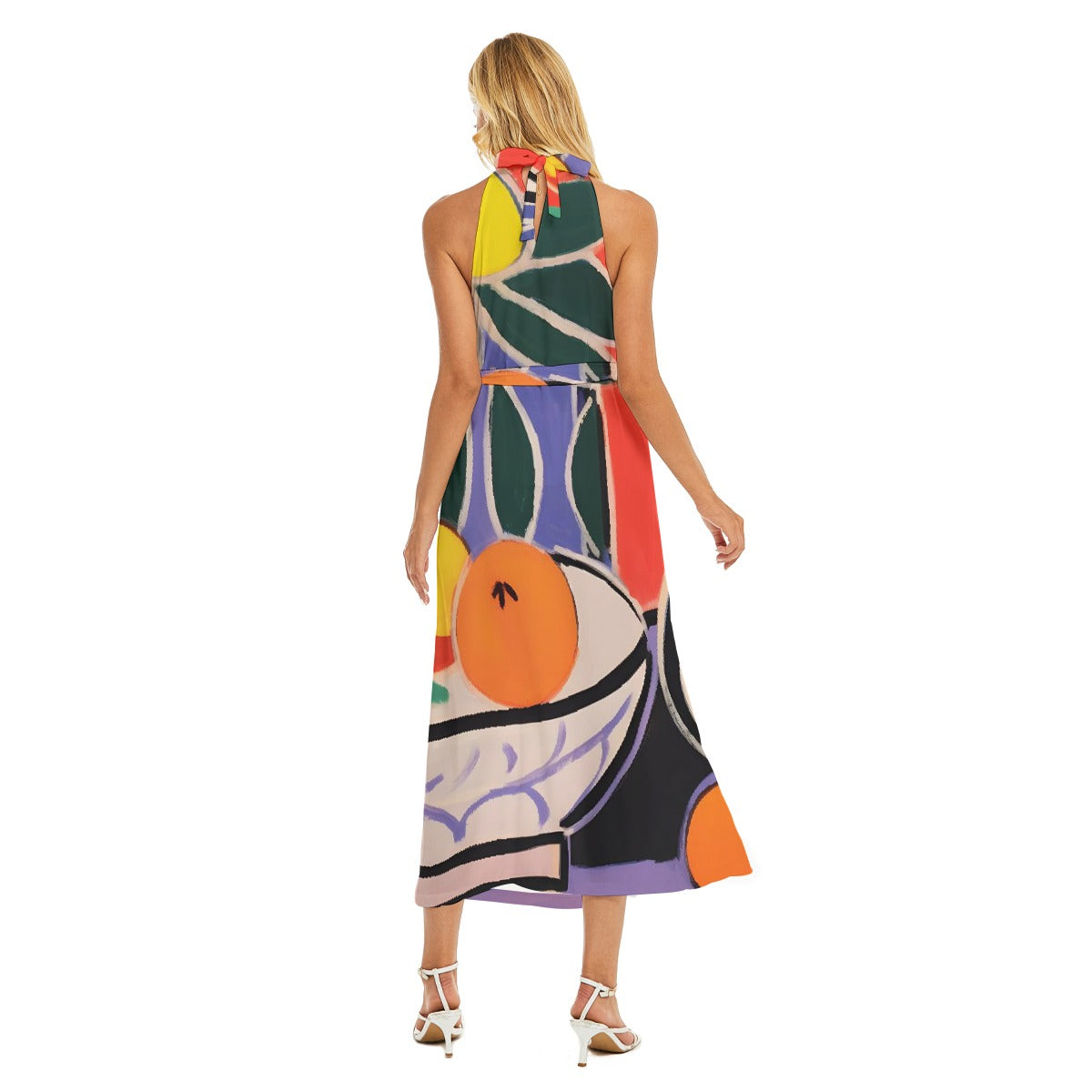 All-Over Print Women's Wrap Hem Belted Halter Dress